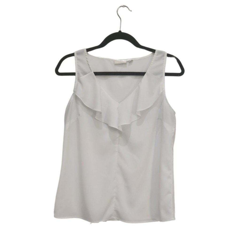 Eva Mendes New York and Company White Sleeveless Ruffled V-Neck Blouse Size XS